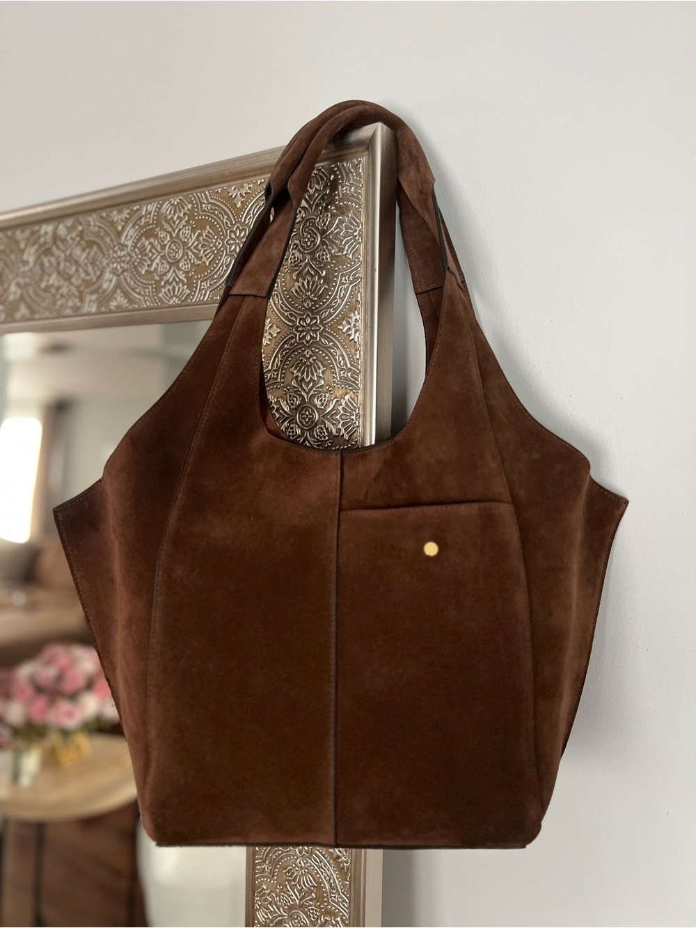 RVSP Paris Brown Suede Shoulder Tote Bag - Classic Women’s Handbag